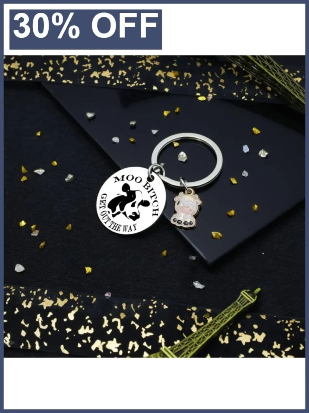 Cow Keychain Cowgirl Gifts Stainless Steel Cute Cow Print Keyring for Women Bag